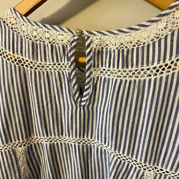 Free People Sunny Day Embroidered Shift Mini Dress Blue White Stripe Medium - Picture 10 of 11